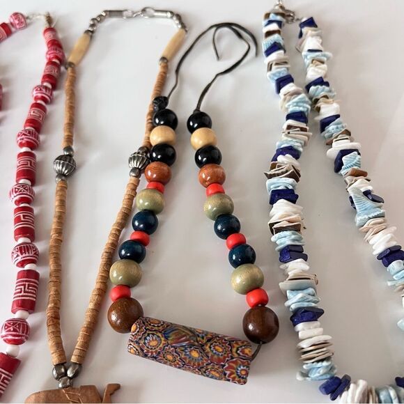 Wood & Shell Bohemian Necklace Lot - Picture 3 of 6